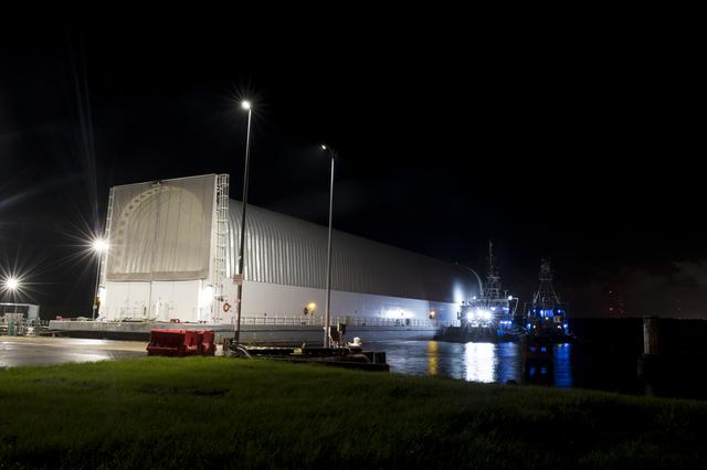 NASA image: NASA’s Pegasus Barge Stops at MAF with Artemis I Rocket Hardware